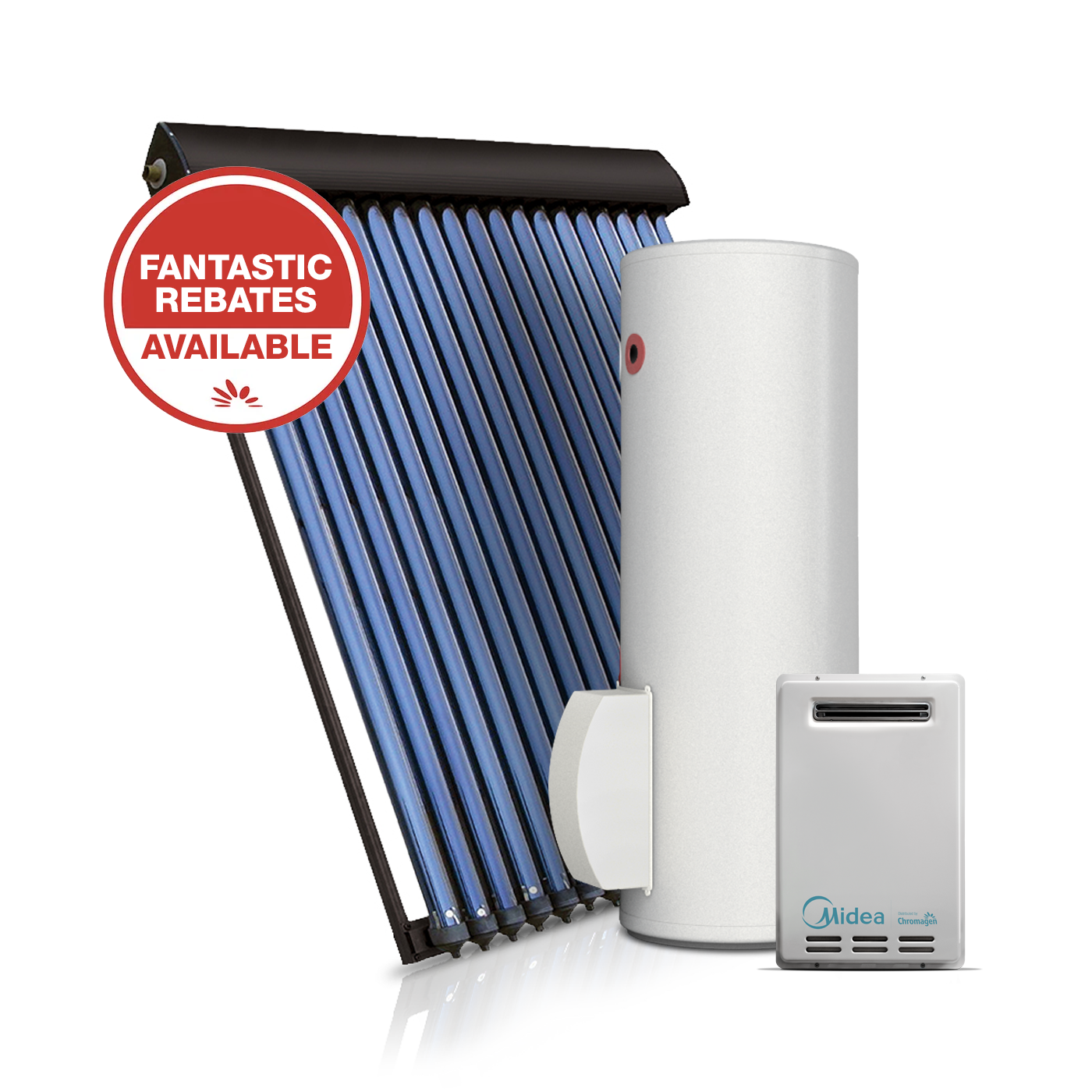 SPLITLINE 200L System with 20 Evacuated Tubes and 20L/min Boost (Natural Gas)