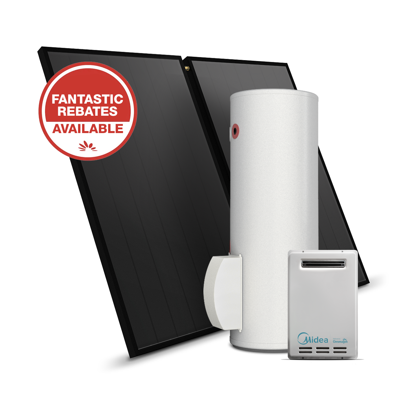 SPLITLINE 200L System with 2 Flat Plate Collectors and 20L/min Boost (Natural Gas)