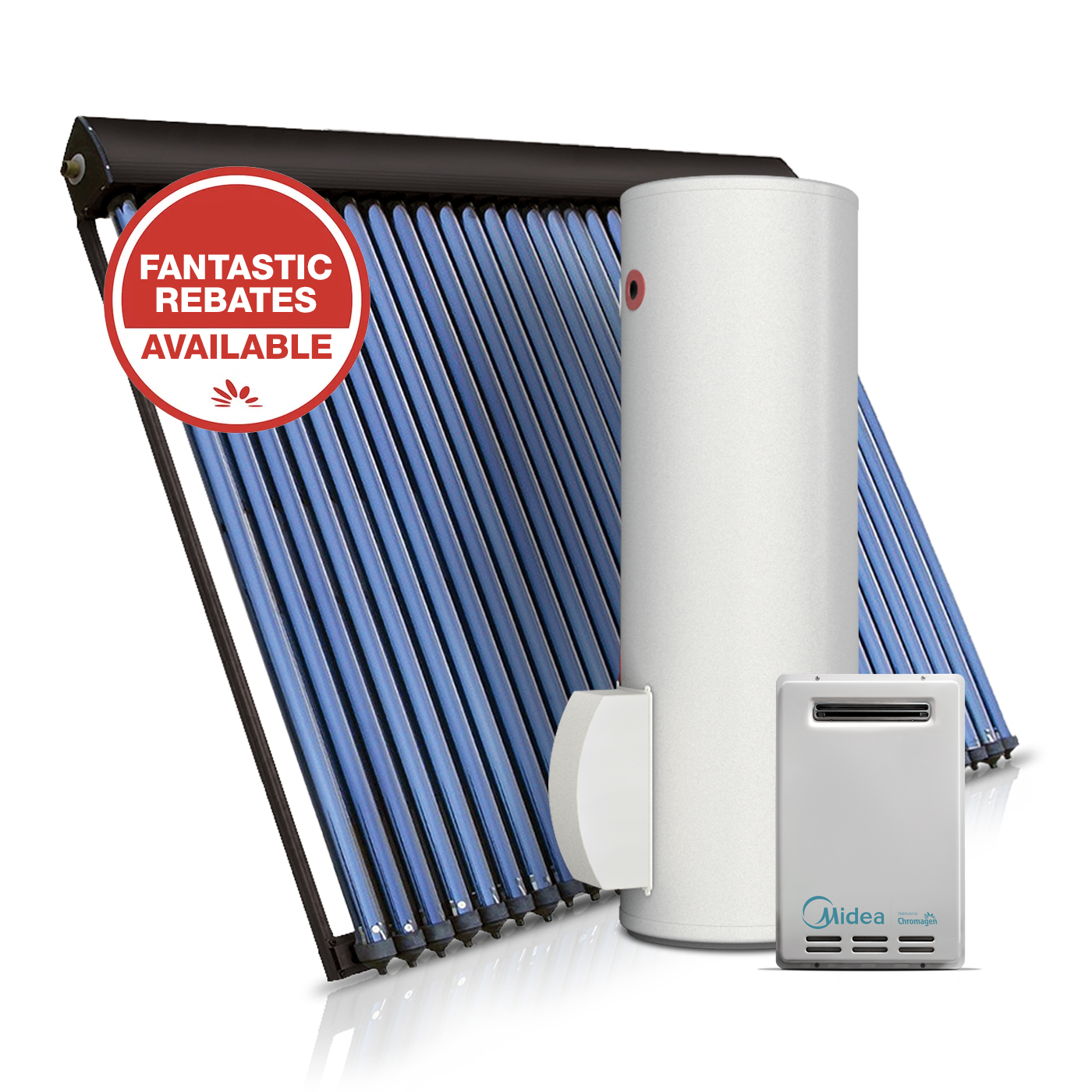 SPLITLINE 300L System with 30 Evacuated Tubes and 20L/min Boost (Natural Gas)