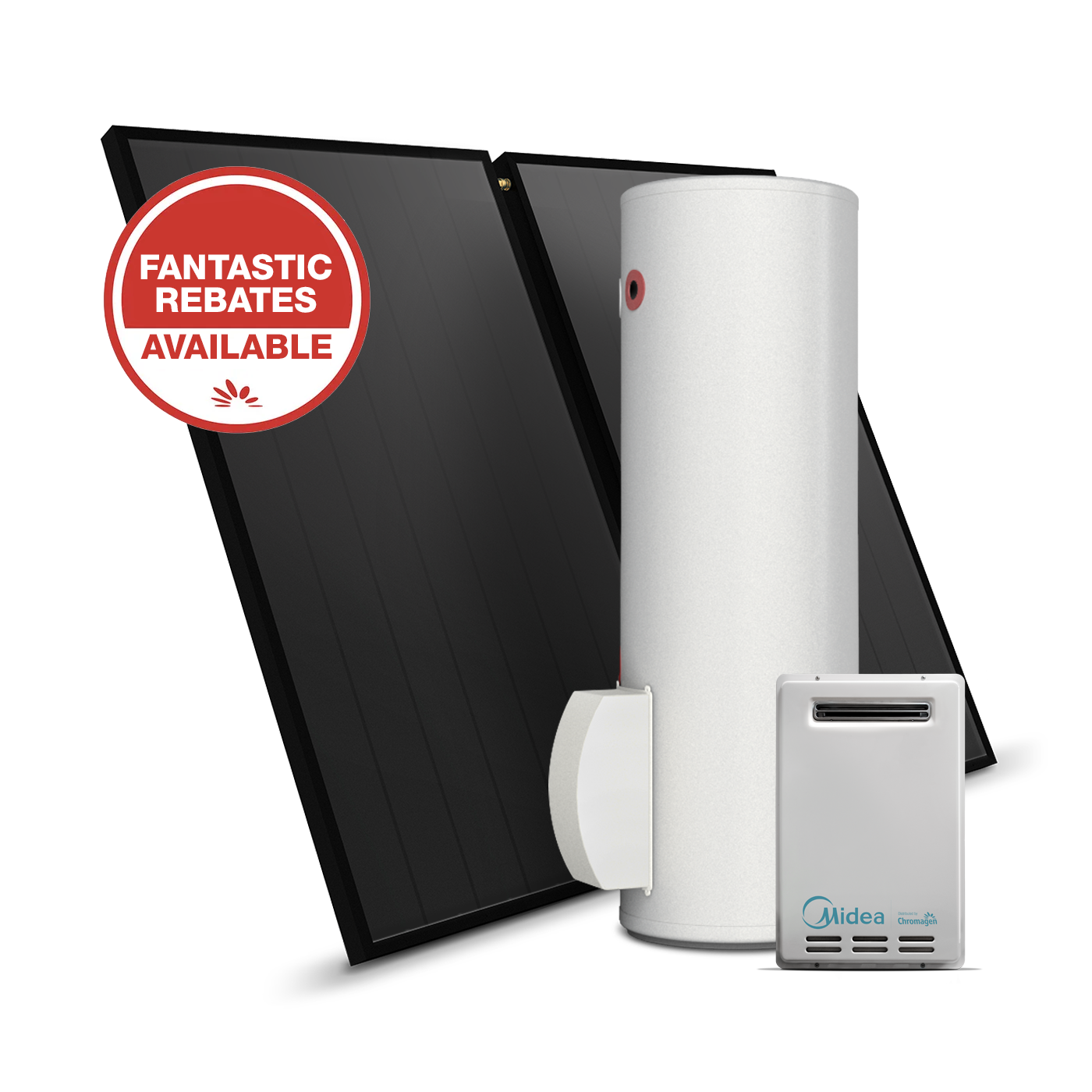 SPLITLINE 300L System with 2 Flat Plate Collectors and 20L/min Boost (Natural Gas)