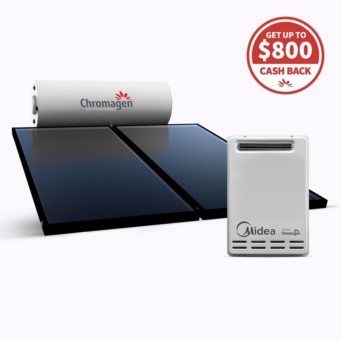 ROOFLINE 300L System with 2 Flat Plate Collectors and 26L/min Boost (LPG)